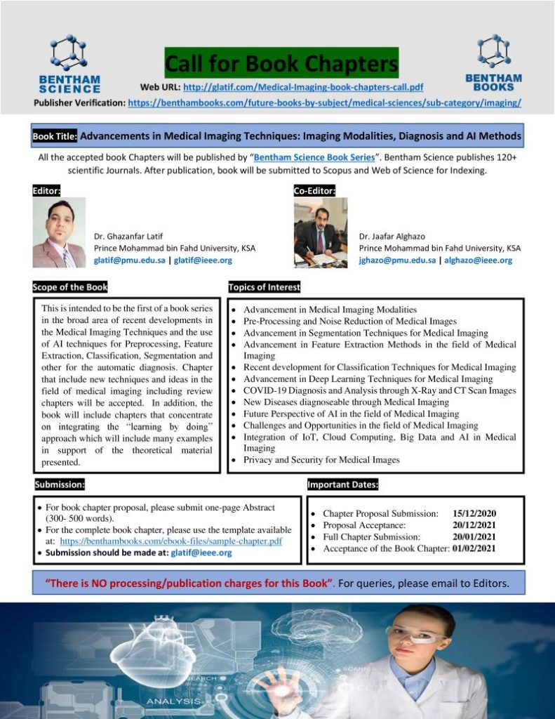 Call for book chapters: Advancements in Medical Imaging Techniques (Bentham Science)