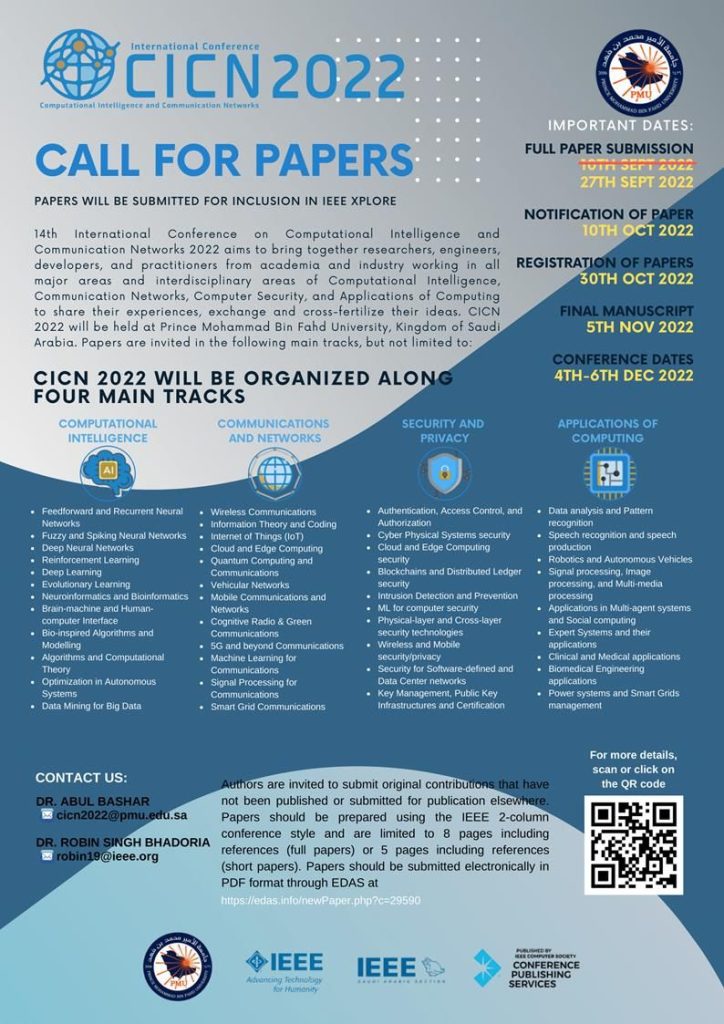 Technical Committee Chair of IEEE CICN 2022: call for papers
