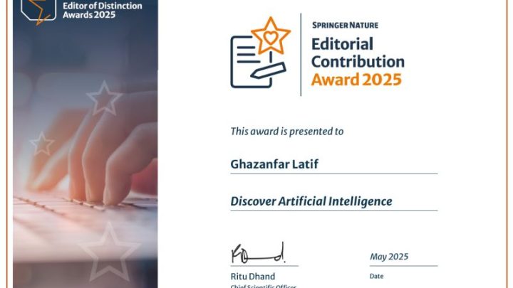 Springer Nature Editorial Contribution Award 2025 for Discover Artificial Intelligence