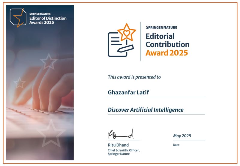 Springer Nature Editorial Contribution Award 2025 for Discover Artificial Intelligence