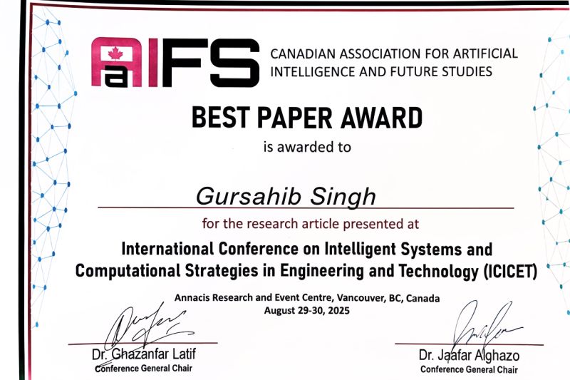 Gursahib Singh receives the AAIFS Best Student Paper Award