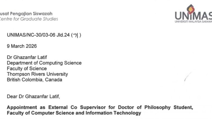 Appointed co-supervisor of three PhD students at Universiti Malaysia Sarawak